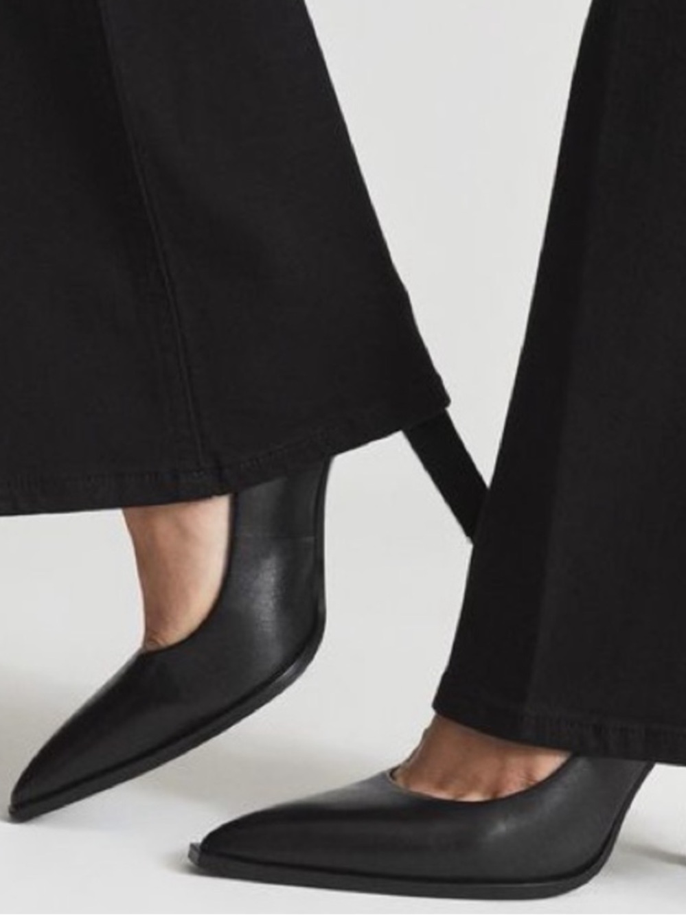 Reiss Black Pointed Leather Stiletto Heels